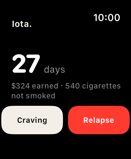 Logging a craving or a relapse from the wrist in the Iota. app for Apple Watch