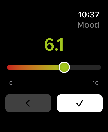 تسجيل درجة مزاج على Apple Watch عبر Mu.، مع مزامنة تلقائية مع الآيفون